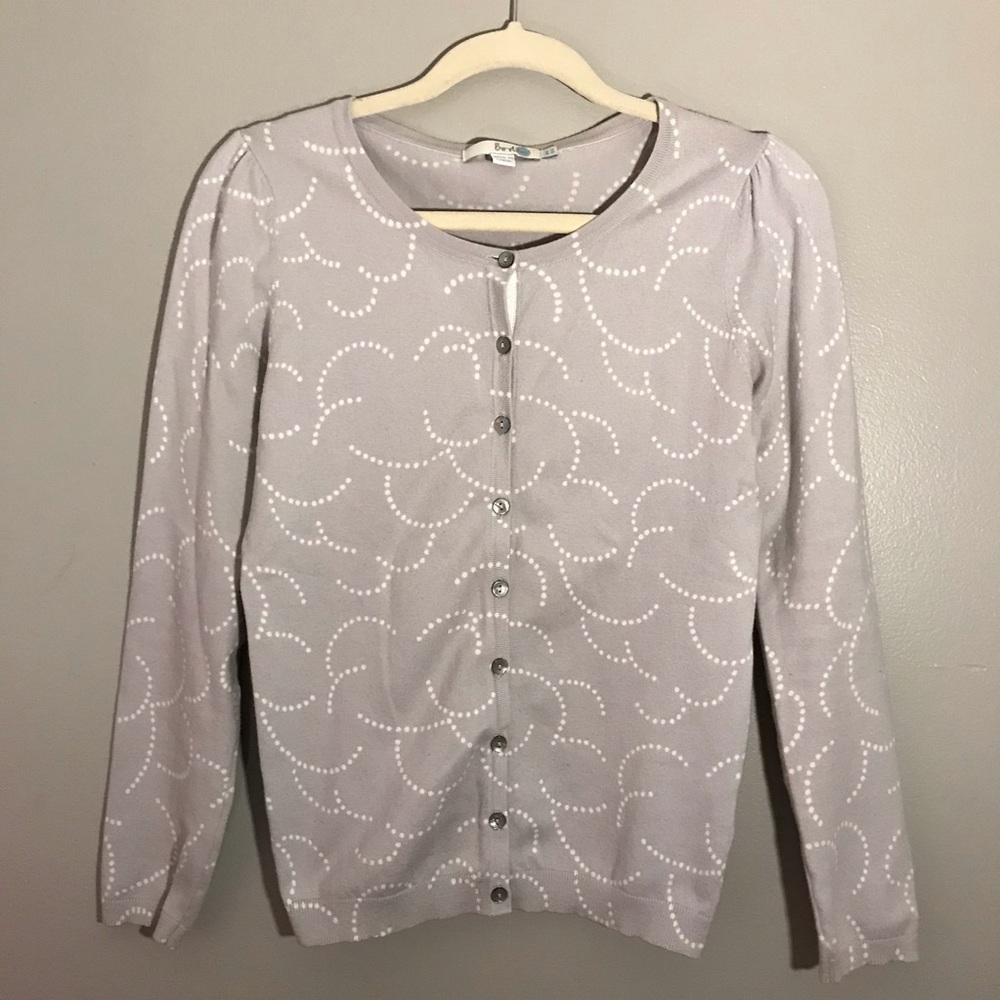 Boden Puff Sleeve Fitted Hem Sweater Cardigan